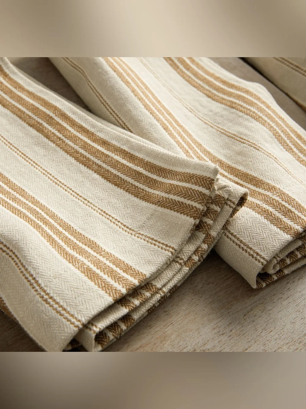 4 Pottery Barn Colette Stripe Tan Cotton Linen Table Napkins 20